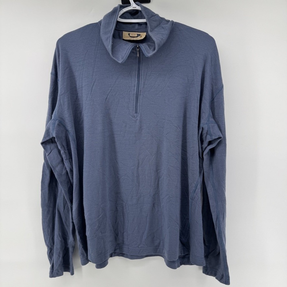 Smartwool Pullover Mens M-LG Steel Blue Quarter Zip Solid Merino Wool